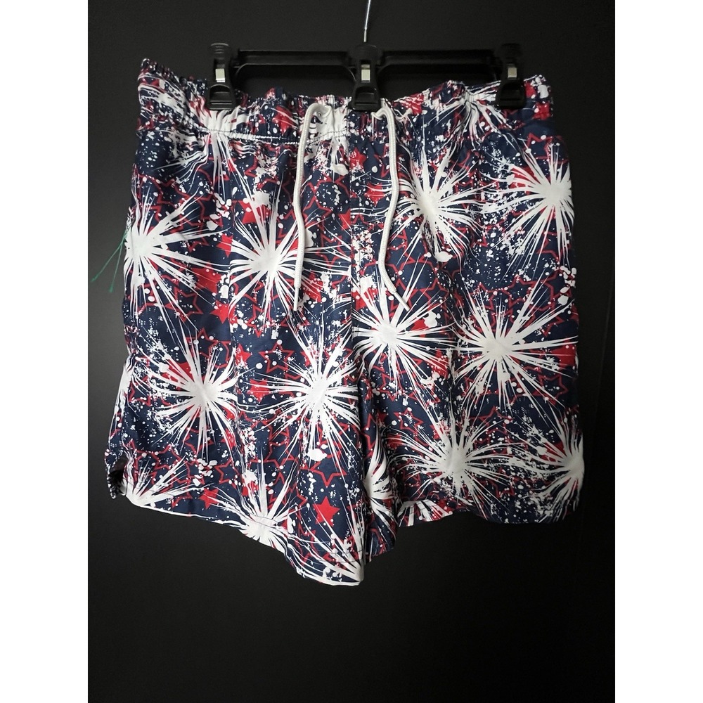 George Men's Swim Trunks Medium 32-34 Patriotic Firework Print Quick-Dry Shorts‎
